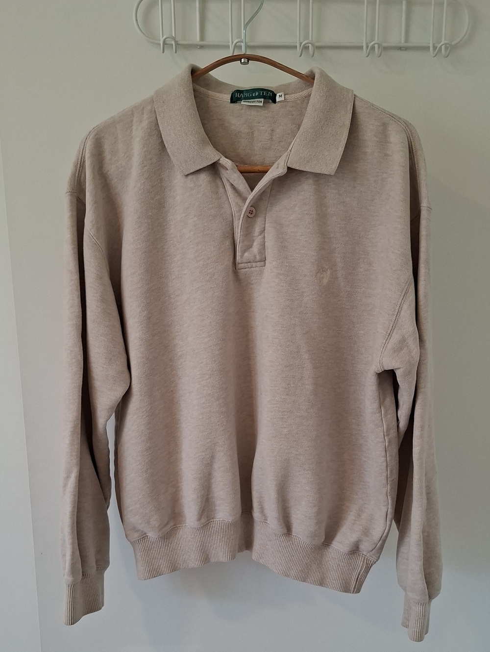 Vintage 90's Comfy Cozy 'Hang Ten' Beige Polo-neck Sweatshirt (Size M)
